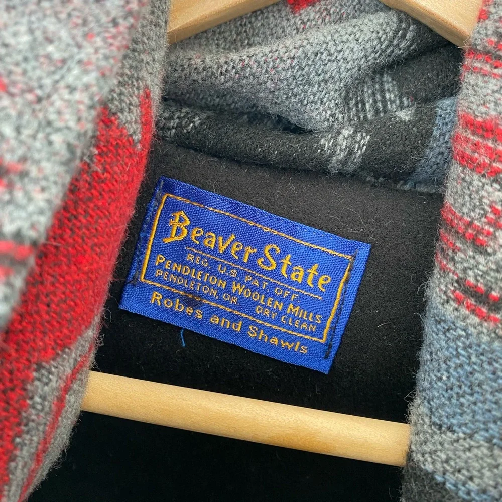 Pendleton Black Cape with Red and Gray Southwestern Shawl - Picture 2 of 7